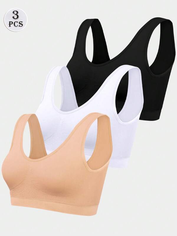 3 piezas Sujetador deportivo para mujer, camisetas de fitness de capa única cómodas