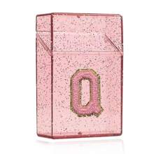 1PC雪花烟盒雪茄烟嘴打火机收纳盒防潮抗压塑料闪亮香烟收纳盒刺绣立体首字母A到Z透明烟盒女士男士礼物20件烟具配件