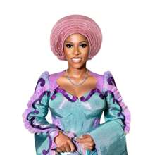 欧美复古英式毛毡头带帽，女士教堂德比帽，饰有花朵，柔软贝雷帽，优雅串珠非洲汽车凝胶头带，手工分层闪亮面料头带，波西米亚风格传统婚礼和派对特殊场合头饰，睡帽 - 尼日利亞頭巾帽 - 查看 20