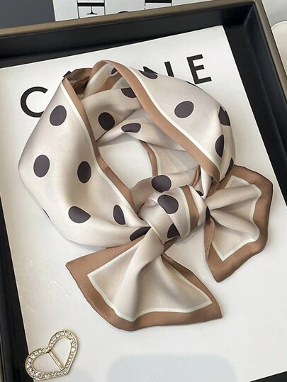 1pc Simple Elegant Polka Dot Satin Square Scarf, Double-Layer Satin Ribbon Scarves For Women, Can Be Worn As Handbag Decoration, Waist Belt, Neck Scarf, Head Wrap, To Enhance Your Appearance Valentines