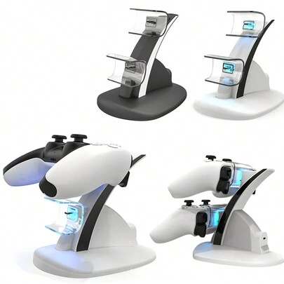 1 pieza Base de carga para control DualSense de PS 5, con 2 puertos Tipo-C, base de carga rápida con chip de protección e indicador LED para mando de PlayStation 5, estación de carga simultánea portátil para PS 5.