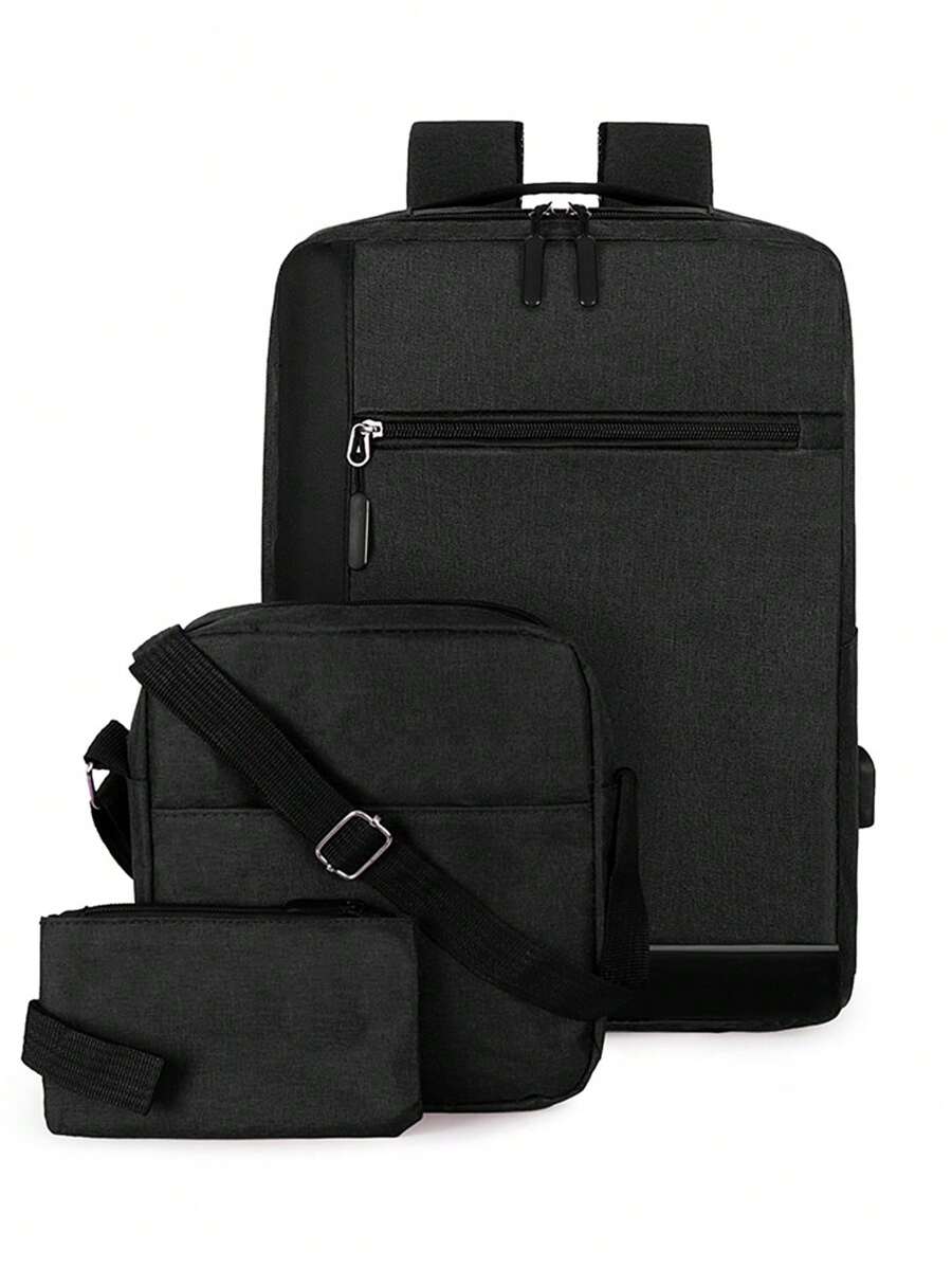 Laptop Backpack Office Set Of 3 Pcs Minimalist School Backpack Bag Backpack For Work, School, Travel Unisex School Backpack Multifunctional Office Backpack With USB Input Set Of 3 Pcs - Black - View 1