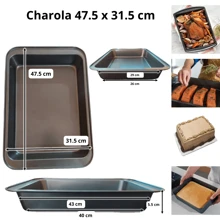 Charola Grande Antiadherente Rectangular de Acero Inoxidable Para Hornear Pasteles Galletas o Pan de Repostería de 47x32cm - Gris Oscuro - Ver 3