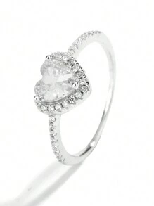 1 件 925 纯银粉色心形锆石戒指，优雅单颗锆石 925 银女士戒指，彩色心形诞生石情侣礼物，随机盒装款式 - 白色 - 查看 5