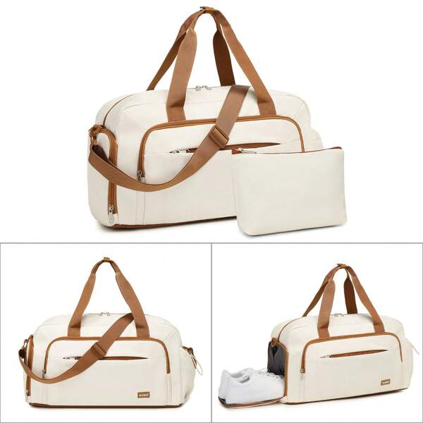KONO Vielseitige Reisetasche mit mehreren Fächern Leichtes zweiteiliges Set mit Schuhfach Kosmetiktasche und verstellbarem Gurt für Fitnessstudio Geschäftsreisen und Wochenendausflüge