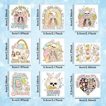 9 件复活节快乐 UV DTF 转印贴纸，适用于玻璃杯、有趣的骷髅兔子设计、3D 水晶标签贴纸，适用于马克杯、玻璃瓶、笔记本电脑、滑板、手提箱、冰箱 - 彩色 - 查看 3