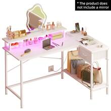 Superlele Makeup Vanity Desk With Power Outlets And LED Lights, 43 Inch Simple And Stylish Vanity Desk With Charging Port, Small Corner Desk Table With Drawer And Shelf, Birthday Gifts(*NO MIRROR)