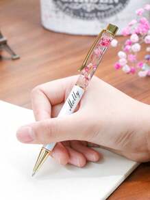 客製化乾燥花創意手工金屬文具可替芯圓珠筆套裝，適合學生 DIY 定製書寫筆禮品套組，開學季適用 - 手工乾燥花筆 - 查看 4