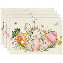 1pc/4pcs Easter Bunny Carrot Egg Linen Placemats, 12"X18" Seasonal Kitchen Dining Table Decor For Party, Home Decoration