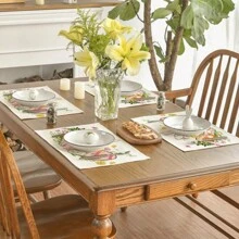 1pc/4pcs Easter Bunny Carrot Egg Linen Placemats, 12"X18" Seasonal Kitchen Dining Table Decor For Party, Home Decoration