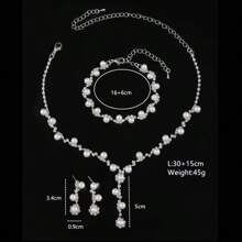 时尚珠宝 水钻镶嵌珍珠婚礼新娘 3 件套项链耳环手链套装 - 銀色 - 查看 2