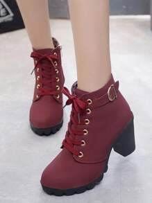 Botas de mujer de moda versátiles,Botas de mujer de moda,  botas negras de tacón alto a media pantorrilla adecuadas para uso al aire libre. Botas para correr a la moda para mujer,  zapatos deportivos para caminar.suela suave, informales y cómodas, con cordones para exteriores, punta redonda, transpirables, ligeras, suela suave, Perfecto para actividades diarias y perfecto para otoño e invierno.