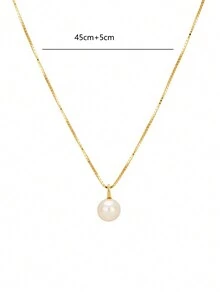 1 pieza Collar minimalista único con un elegante colgante de perla falsa - El regalo perfecto para ella - Dorado - Ver 4