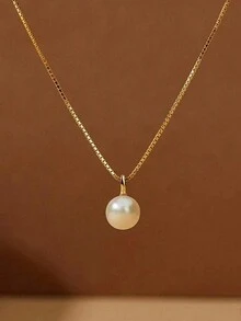 1 pieza Collar minimalista único con un elegante colgante de perla falsa - El regalo perfecto para ella - Dorado - Ver 1
