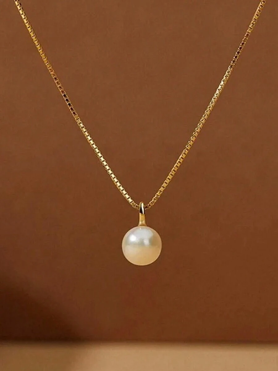 1 pieza Collar minimalista único con un elegante colgante de perla falsa - El regalo perfecto para ella - Dorado - Ver 1