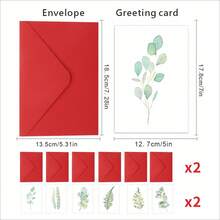 24张/套（含信封）什锦植物贺卡，含信封 - 多用途空白卡片，适用于感谢、祝贺、祝好运 - 适用于节日、婚礼、周年纪念日，5*7英寸 - 含厚信封 - 紅色 - 查看 3