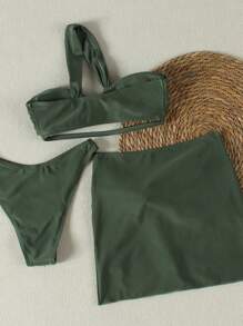Set de 3 piezas de bikini sexy de hombros descubiertos, al estilo europeo y americano, para vacaciones de verano en la playa