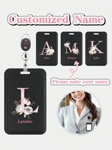 1pc Rose Series Customized ID Card Holder With Retractable Slide Cover, Custom Badge Card Case, Gift For Her Or Coworkers, ,Colorful,Cute,Adorable,Funny,Kawaii,Y2K,Stylish,Unisex,Casual,Custom,Personalized,Unique,Customized,Ideal Gifts For Him,Ideal Gifts For Her,Her,Boyfriend,Girlfriend,Family,Friends,Children,For Anniversaries,For Valentine's Day,For Mother's Day,For Birthdays,For Children's Day,For Father's Day,For Graduation,For Weddings,For Housewarming - Black - View 1