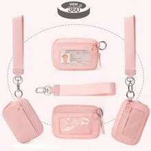Ví đựng tiền xu, thẻ tín dụng, thẻ ID hai lớp bằng nylon có khóa kéo, in logo tùy chỉnh, kèm dây đeo, ví cầm tay mini dành cho nữ. - Nhiều màu - Xem 5