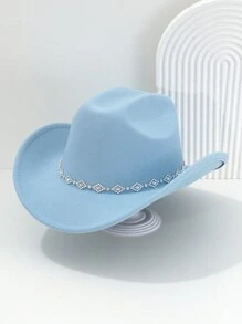 1pc Women's Solid Color Diamond Shaped Sequined Decoration Western Cowboy Hat, Elegant Casual Small Hat Suitable For Daily Use, Travel, Parties And Jazz Boho Cowboy Hat Cowgirl Hat Halloween