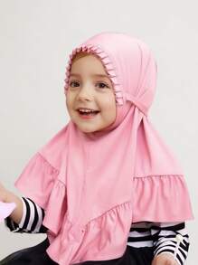 1pc High Quality Elastane 2-6years Cute Flounce Hijab Kids Black Easy-Use Headscarf Children Ruffle Edges Handcap Hijab For Outdoor Activities Daily Use - Multicolor - View 8