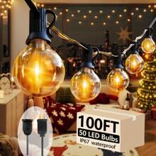 10-200FT G40 Indoor & Outdoor String Lights, LED Bulbs, 2700K Warm White,Shatter-Resistant Retro Fashion Ball Strings, Easy To Install, Perfect For Porch, Backyard, Outdoor Camping, Christmas Decoration, Family Party, Friends And Classmates Party Decoration. - 查看 4