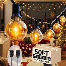 10-200FT G40 Indoor & Outdoor String Lights, LED Bulbs, 2700K Warm White,Shatter-Resistant Retro Fashion Ball Strings, Easy To Install, Perfect For Porch, Backyard, Outdoor Camping, Christmas Decoration, Family Party, Friends And Classmates Party Decoration. - 查看 3
