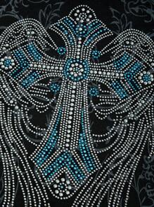 Womens Slim Blouse Round Neck Long Sleeve Cross Rhinestone Pattern Tops Clubwear For Spring Summer - Negro - Ver 7