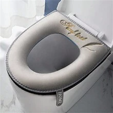 Tapis de WC doux et chaud pour l'hiver, housse de siège de toilette universelle avec fermeture éclair et poignée amovible, imperméable et lavable. Décoration de salle de bain pour l'été