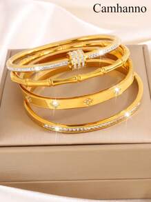 Camhanno Conjunto de 4 peças empilháveis, requintados e modernos, de aço inoxidável, com coração e quatro folhas em relevo, adequado para presentear namoradas durante os feriados, dia dos namorados, mãe, mãe, dia das mães, presente