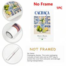 1 件，帆布挂画，实木框架装饰艺术，Maiolica 瓷砖上印有 Cachaça，巴西传统饮料（饮料）印刷海报，厨房和酒吧墙壁艺术，巴西狂欢节，节日装饰艺术。家庭节日墙壁氛围艺术品 - 彩色 - 查看 4