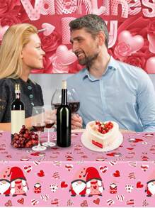 2pcs, 137*274CM/54*108IN Disposable Heart-Themed Tablecloth, Party Decoration, Suitable For Various Themed Parties And Daily Use (Can Be Hung As Backdrop To Enhance Holiday Atmosphere) For Valentine's Day - Pink - View 5