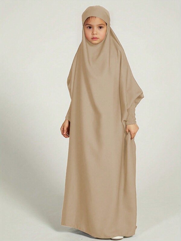 Muslim Tween Girl Girls Abaya Solid Long Kaftan Abaya Enfant Robe Dress Tween Girl Clothes For Gift(Non-Removable Turban)