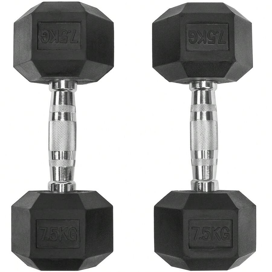 ACTIVE FOREVER Dumbbells Set Of 2, Hex Dumbbells Pair, Black Rubber Hex Dumbbell, Household Rubberized Dumbells Set, 7.5kg