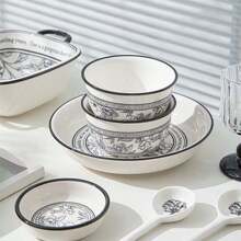 Ceramic Tableware, Single/8pcs Set, Suitable For Breakfast/Brunch/Spaghetti/Salad/Yogurt/Oatmeal/Steak, Available In Single And Multiple Person Combinations, Ideal For Family/Gatherings/Kitchen, Dishwasher/Microwave/Oven Friendly, Kitchen, Christmas Gift,School Supplies