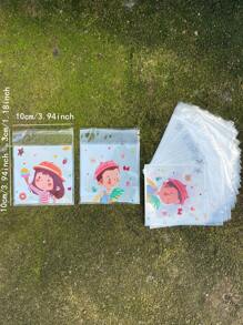 100pcs Cute Cartoon Character Printed OPP Self-Sealing Bags, With Male And Female Patterns, Party Favor Gift Packaging Bags, Suitable For Party, Gathering, Activities, Decoration - White - View 2