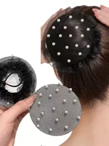 2pcs Set Elegant Bun Covers With Faux Pearls - Reusable Elastic Nylon Hair Nets For Women, Suitable For Ballet, Dance Training, Yoga, Pilates, Ponytail, Indoor Fitness ,Hair Styling Tools Hair Accessories For Barber Salon Beauty Travel Essential Hair Products,Hair Cares,Hair Accessories - Multicolor - View 1