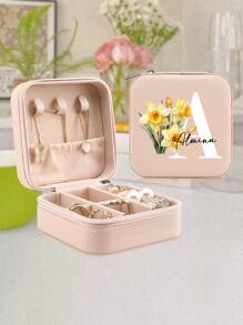 1pc Personalized Name Jewelry Box For Bridesmaids,Personalized Travel Jewelry Box,Birth Month Flower Jewelry Case,Bridal Party Proposal Gift - Baby Pink - View 11