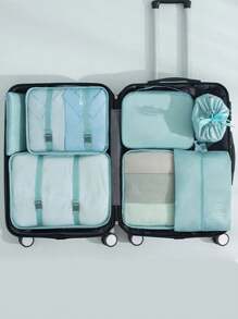 7 合 1 旅行收纳套装,大容量行李袋,鞋袋,洗漱包,化妆包,手提袋,收纳袋,可收纳口红、化妆刷、眼影、镜子、眼线笔、唇彩、护肤品、牙刷、杯子、肥皂、洗发水、梳子、手表、手机、项链、珠宝、数码产品 - 彩色 - 查看 10