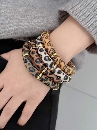 1 st högkvalitativt leopardtryck elastiskt armband, lämpligt för dagligt bruk av kvinnor