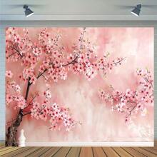 1pc Polyester Cherry Blossom Style Photography Backdrop, Home Decor, Room Decoration, Wall Decor, Party Background Decoration, Party Supplies/Gifts
