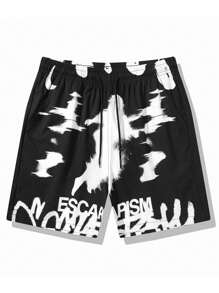 Men's Casual Ghost Print Beach Shorts - Black - View 3