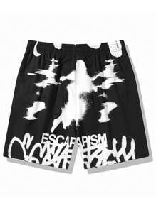 Men's Casual Ghost Print Beach Shorts - Black - View 2