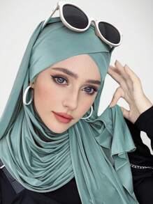 1 件系带水晶亚麻头巾女士速效头巾，纯色经典基本款柔软光滑透气丝绸般亚麻面料围巾，方便的十字设计速效头巾，适合日常工作和生活 Abaya 配饰女士面纱