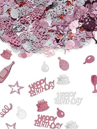 1 paquet de confettis roses, dorés et argentés pour anniversaire, confettis de gâteau d'anniversaire heureux, étoiles de ballons en feuille, paillettes pour fête d'anniversaire de printemps, mariage, anniversaire, baby shower, éparpillage de table, fournitures de décoration de Noël.