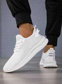 男士舒适超轻透气网眼运动鞋，薄底一脚蹬休闲鞋，户外/度假风格，轻便 - 白色 - 查看 4