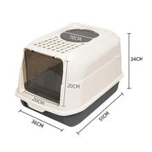 Bac à Litière pour Chat, Litière pour Chat XXL, Fermé Maison de Toilette pour Chat avec Couvercle, Plateau Amovible, Pelle, pour Chats, Lapins, Poids ne dépassant Pas 15 kg, Noir/Gris/Bleu/Orange