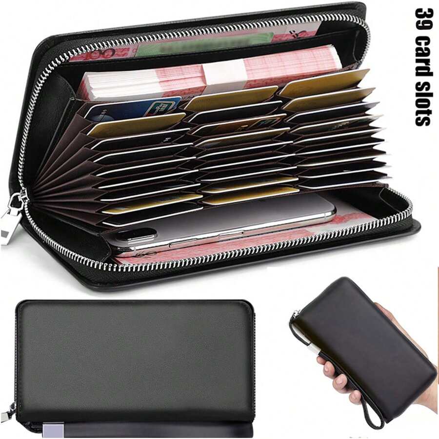 Cartera larga de moda retro para hombre, tipo acordeón con múltiples compartimentos y capacidad, billetera de gran capacidad, portaidentificaciones para negocio, bolsa para teléfono, cartera media, regalo para hombre, regalo de Halloween, regalo de Navidad, regalo para maestros, regalo de cumpleaños para hombres, regalo para el esposo