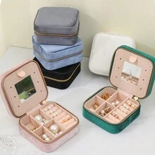 1个便携式化妆品桌面收纳盒，珠宝盒，可收纳项链、戒指、耳环，优雅精致的珠宝整理盒，房间装饰 - 彩色 - 查看 1