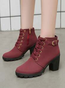 Botas de mujer de moda versátiles,Botas de mujer de moda,  botas negras de tacón alto a media pantorrilla adecuadas para uso al aire libre. Botas para correr a la moda para mujer,  zapatos deportivos para caminar.suela suave, informales y cómodas, con cordones para exteriores, punta redonda, transpirables, ligeras, suela suave, Perfecto para actividades diarias y perfecto para otoño e invierno.